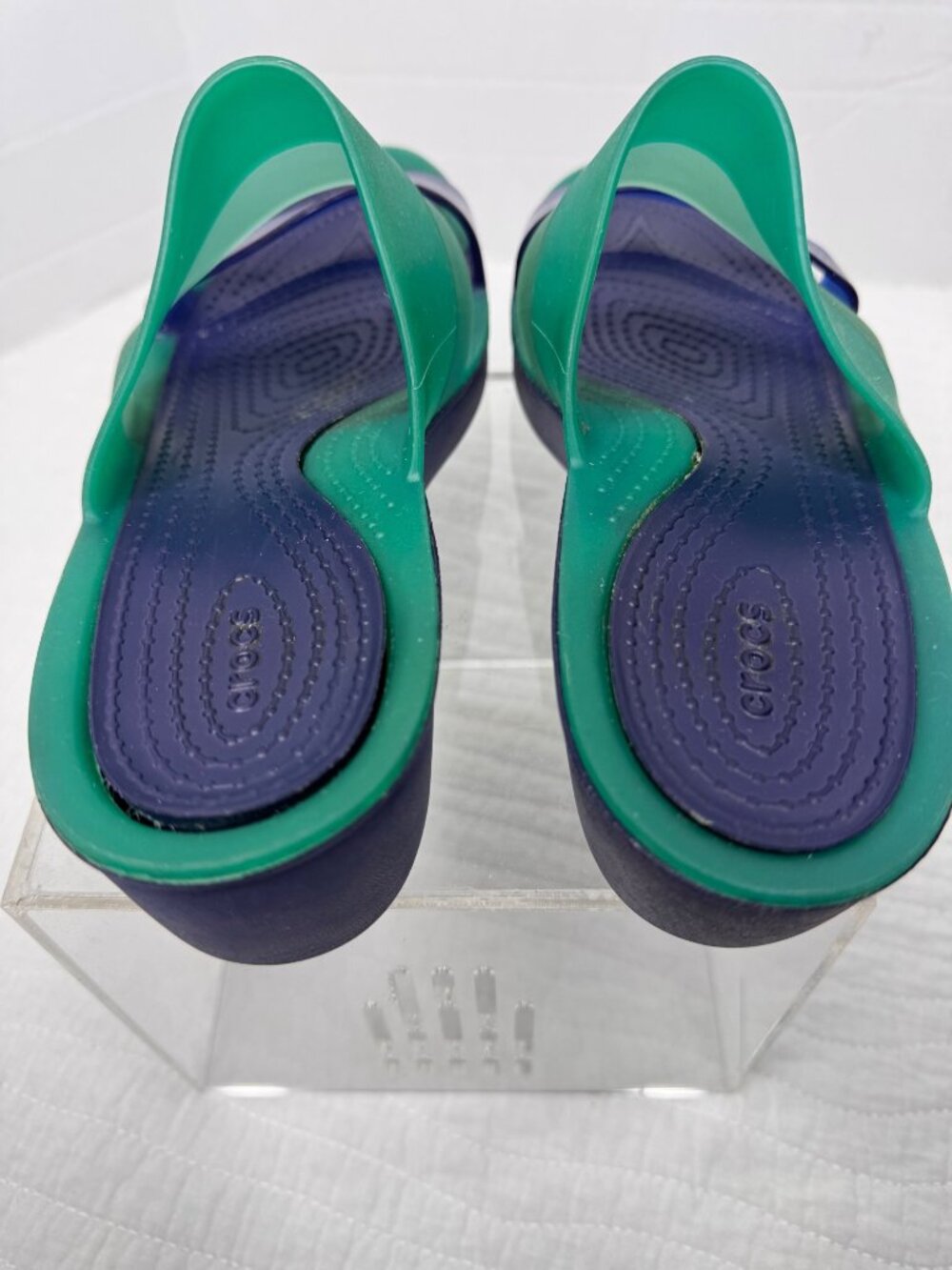 Crocs Mini Wedge Sandals Women 9 Colorblock Green Blue Strappy Comfort Pool - Picture 4 of 7